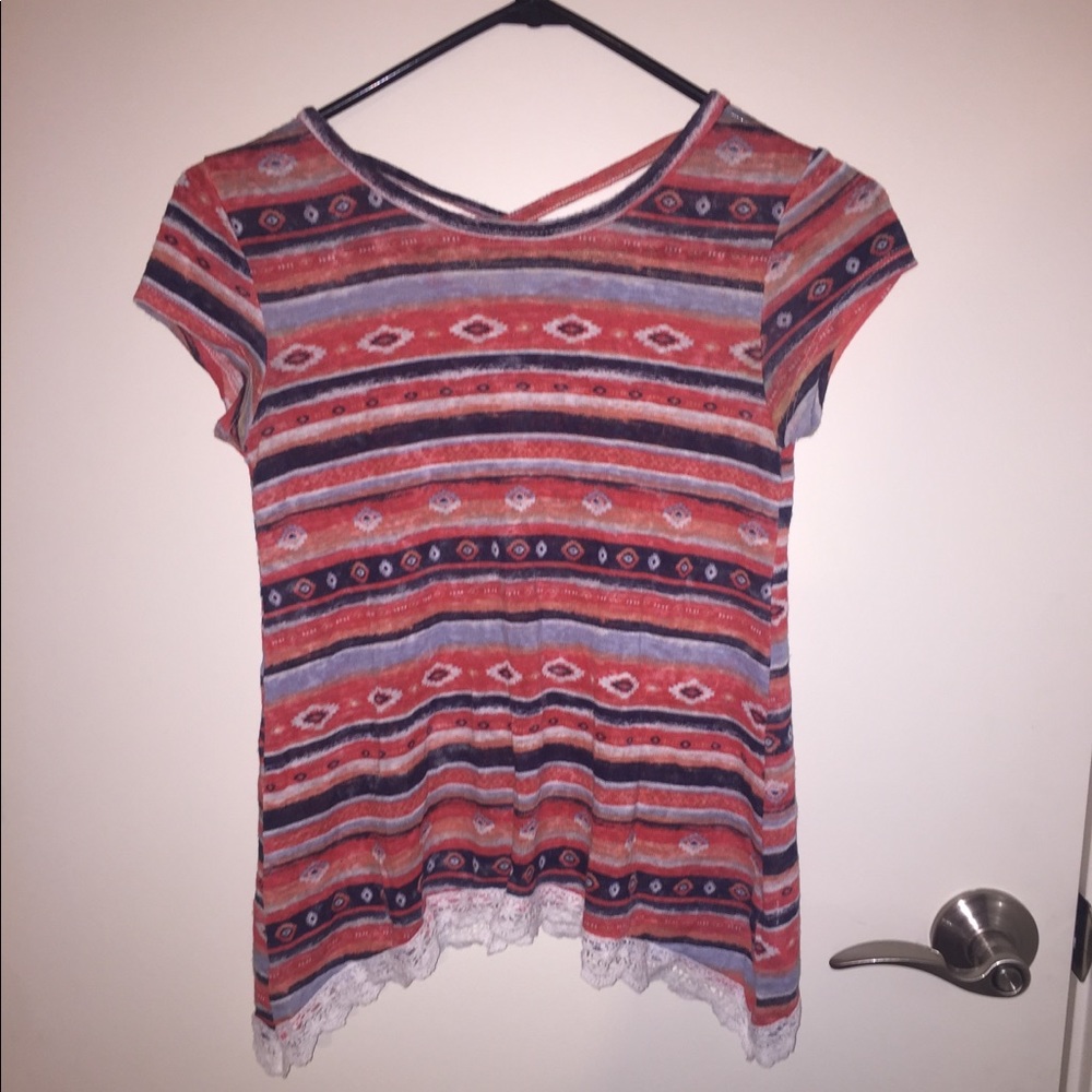cute blue and orange designed flowy t-shirt